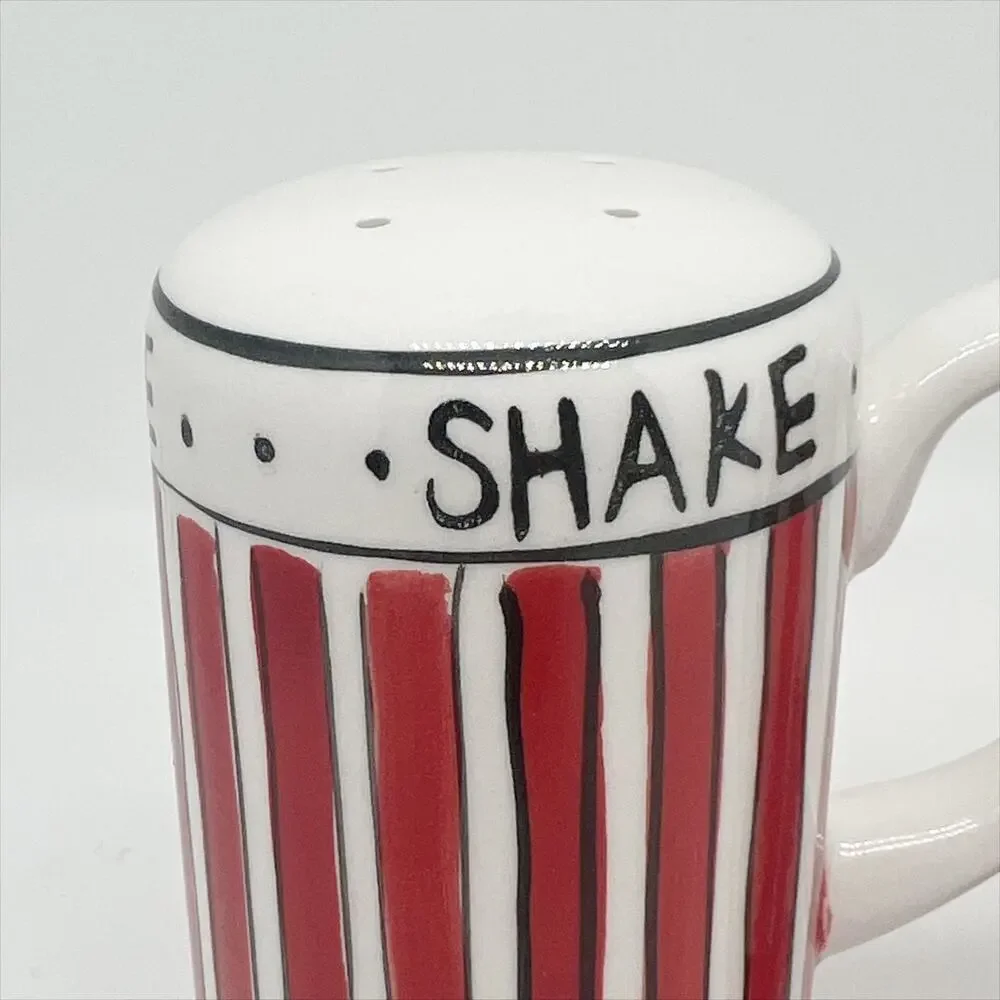 Red and White Striped Ceramic Salt & Pepper Shakers Set Shake & Sprinkle